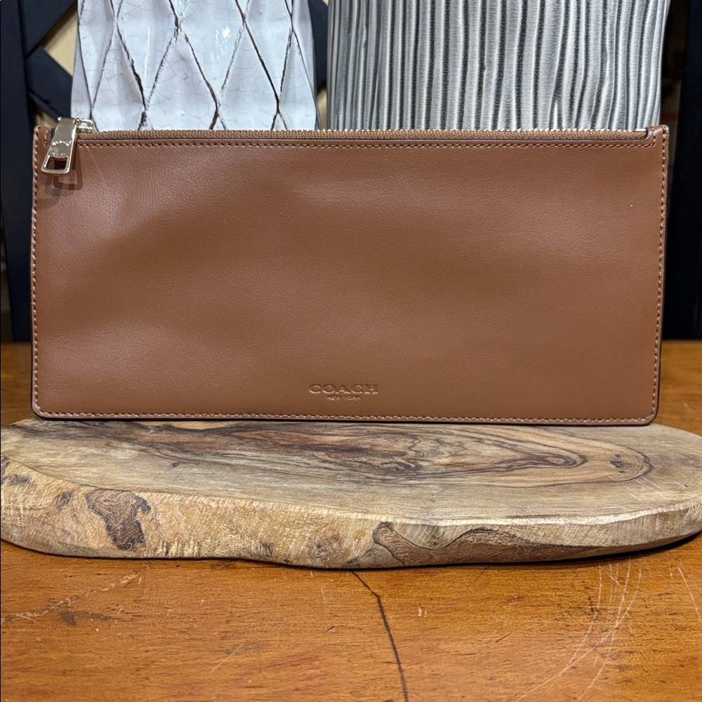Coach Brown Leather Zip Clutch